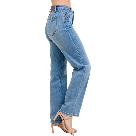 Mid Rise Tummy Control Jeans Vintage Wash Straight Leg Womens Size 26 - Picture 7 of 9